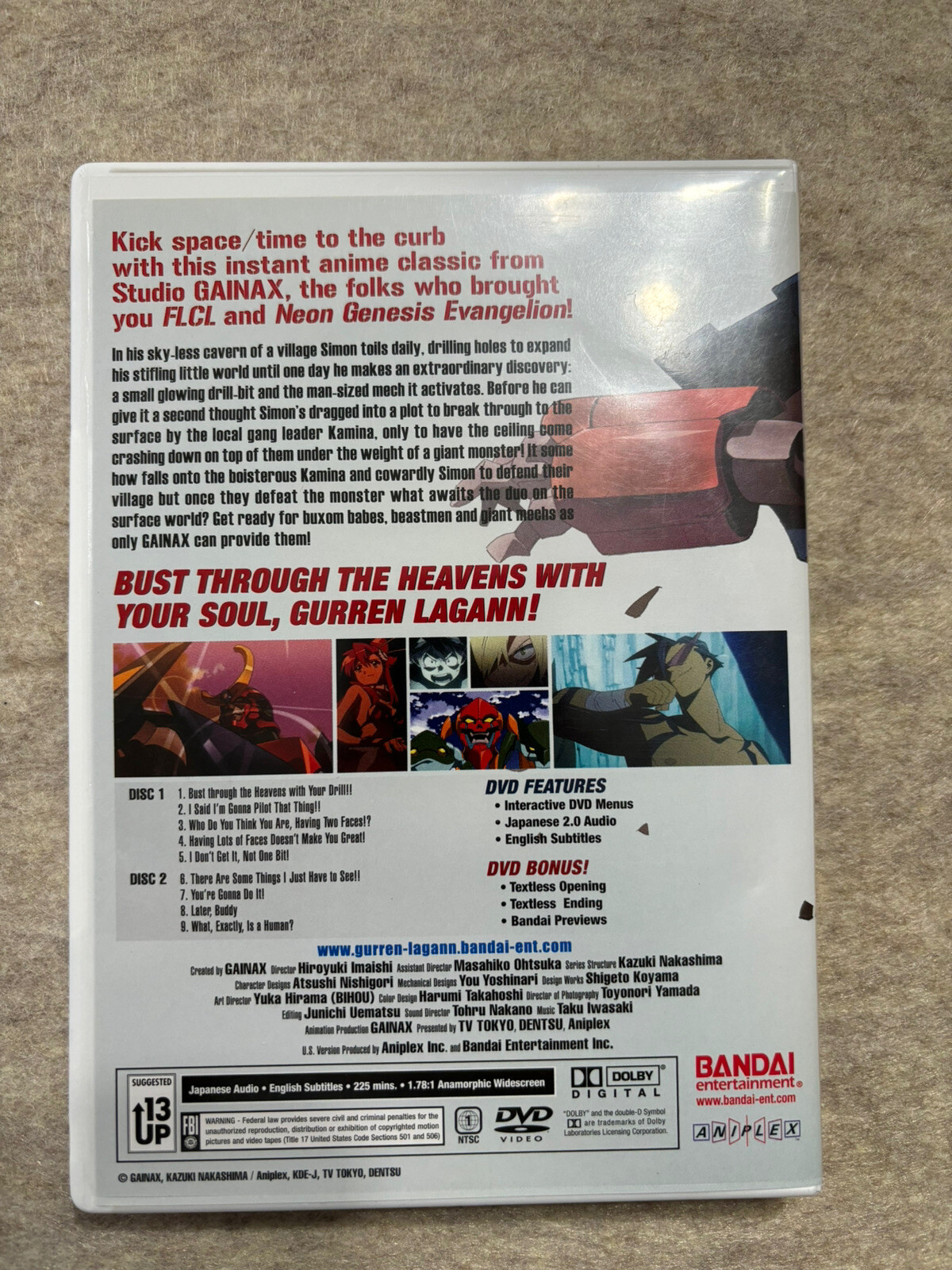 Gurren Lagann Set 1 (DVD, 2008, 2Disc Set) Very Good 669198804007