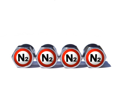 Red N2 Nitrogen Valve Caps - Brass Alloy - Chrome Coated - Type 2
