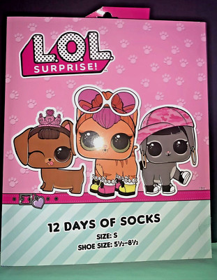 L.O.L suprise 12 days of socks advent Calendar New  Small Shoe Size 5 1/2- 8 1/2