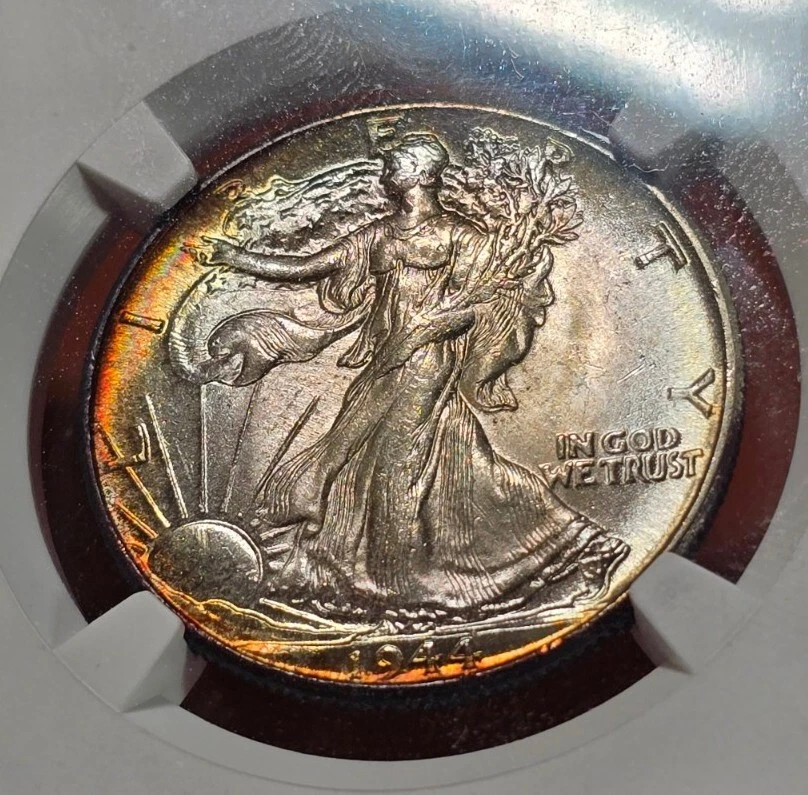 1944 Walking Liberty Half Dollar NGC MS65 Rainbow Toned Nice PQ Coin - Image 2 of 4