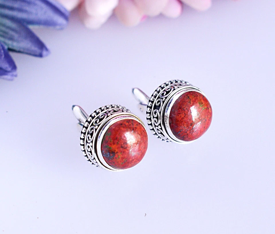 Regalo Navidad Gemelos Jaspe Rojo Sonora Plata 925 Joyería Accesorios Hombre Foto 2 de 4