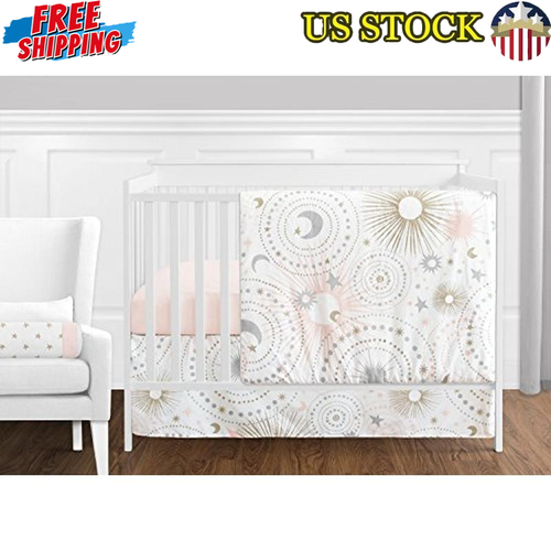 11pc Baby Crib Bedding Set Stars Moons Diaper Stacker Toy Bag Wall Hangings New
