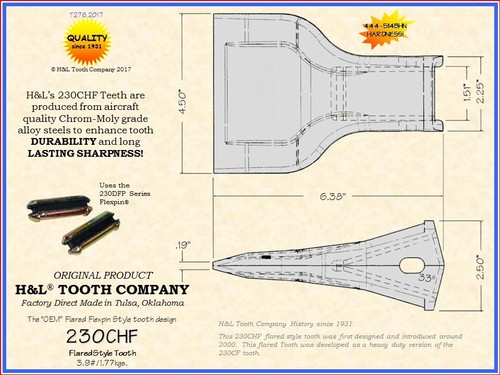 230CHF Heavy Flare H&L Tooth Co. Bucket Teeth + 230DFP Long Flexpin® 23 230F - Picture 3 of 7