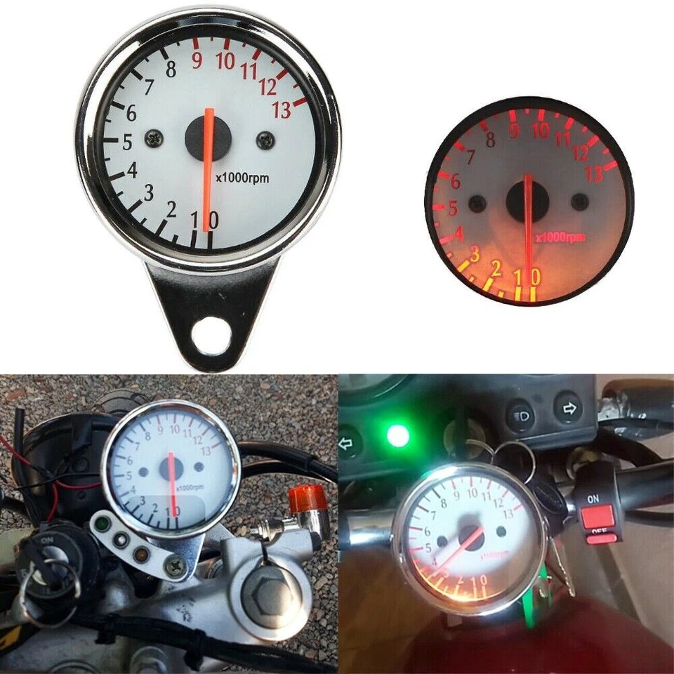 Motorcycle 13000RPM Tachometer Tacho Gauge Meter Led 12V For Harley Honda Yamaha - Image 4 of 4