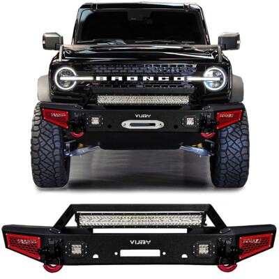Vijay For 2021-2024 Ford Bronco Steel Front Bumper with LED Lights and D-Rings
