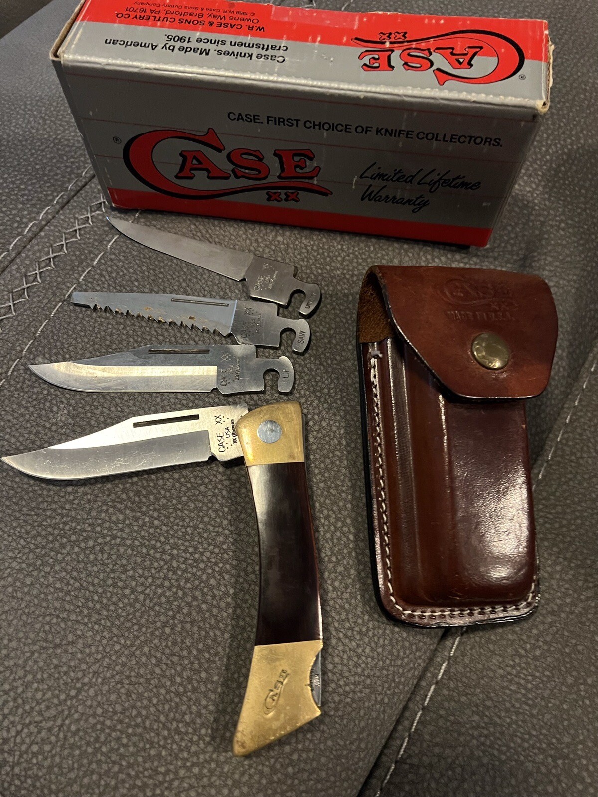 CASE XX USA CHANGER FOLDING KNIFE REDWOOD HANDLE 4 BLADES eBay