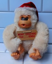 Vtg Russ Berrie Gonga Merry Christmas White Gorilla Thumb Sucking Stuffed Plush