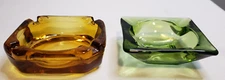 Vintage Amber 3.75" and Green 3 1/4" Glass Ashtrays