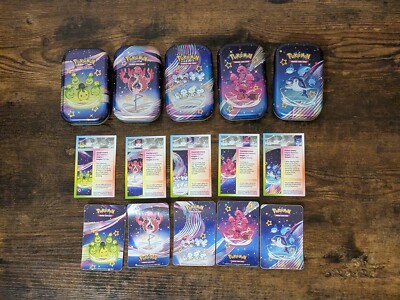 EMPTY Paldean Fates Pokemon TCG Complete 5 Mini Tin Set with EMPTY Paldean Fates Pokemon TCG Complete 5 Mini Tin Set with