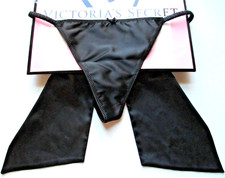 VICTORIA'S SECRET DREAM ANGELS Bow Back Satin V-String Thong Panty VS Black S M