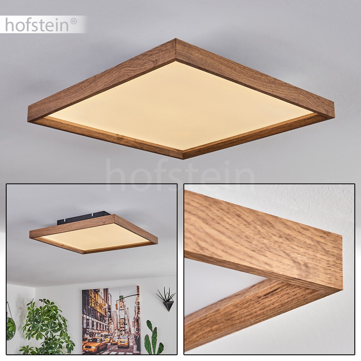 Moderne LED Decken Lampe Weiß/Schwarz Schlaf Wohn Zimmer Leuchte Eckig Holzoptik