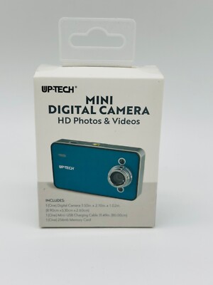 Up-Tech Blue Mini Digital Camera HD Photos & Videos, USB Cable, Memory Card NIB