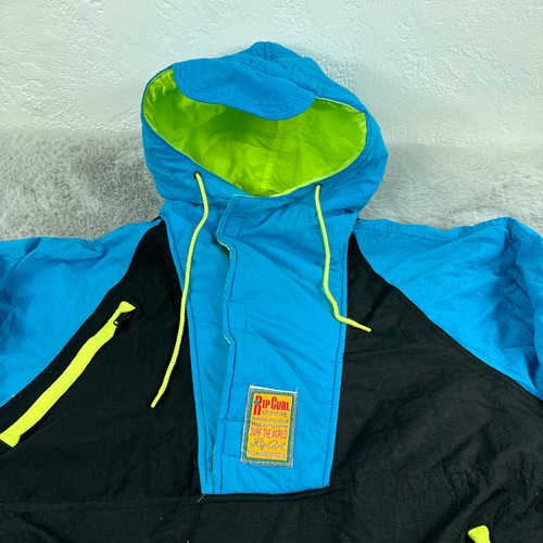 Vintage Rip Curl Jacket Mens Medium Black Blue 90s Hood Surfer Beach Pullover - Picture 6 of 14