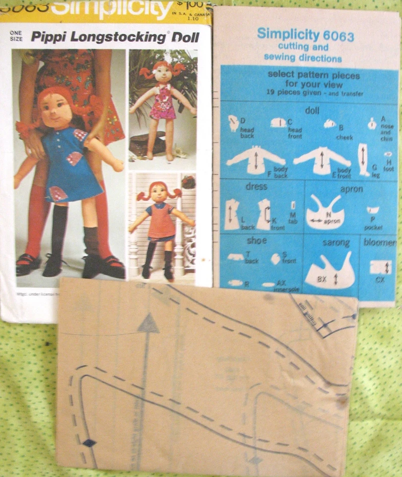 Simplicity #6063 sew pattern PIPPI LONGSTOCKING Rag Doll & Wardrobe one size - Image 3 of 4