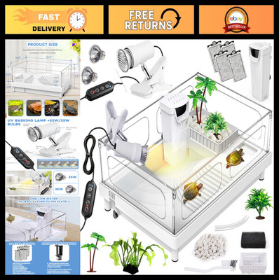 Acrylic Turtle Tank Kit with Light & Filter, Starter Kit for Small Reptiles, Whi