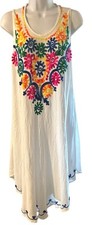 Women’s Floral Embroidered Dress White Beach Cover-Up Free Size India Viscose