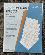 720 MaxGear 2.5" Round Labels Matte White Laser or Inkjet Printing Tablet 5294