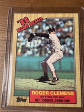 1987 Topps ROGER CLEMENS Record Breaker #1, Rarely Seen Error Mint- ￼￼￼