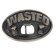 Kalan WASTED Silver Belt Buckle With Built In Bottle Opener Foaming Beer Mugs