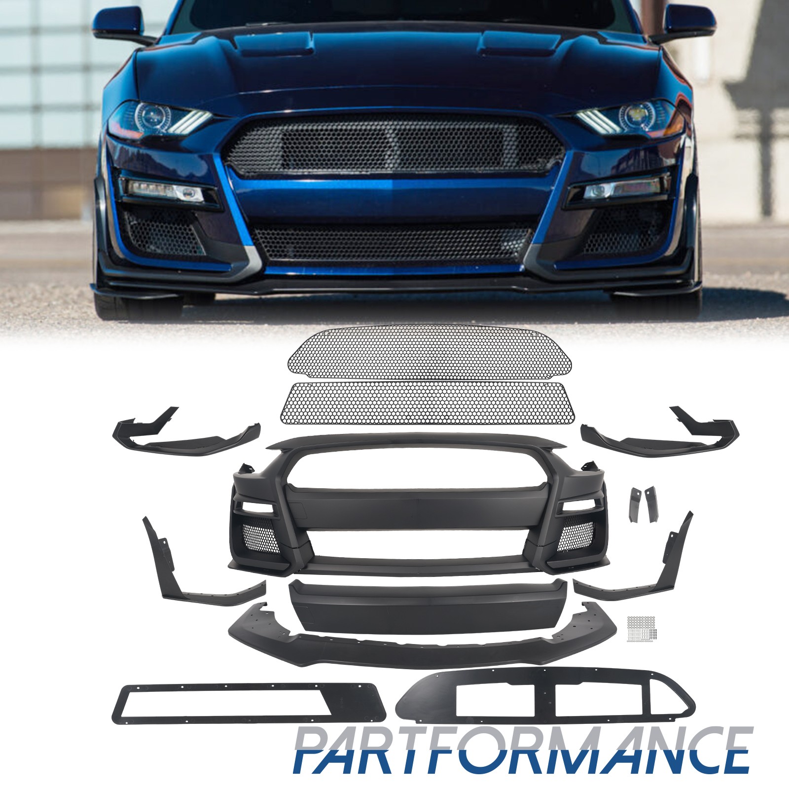 For 2018-2023 Ford Mustang GT500 Style Front Bumper Kit Conversion replacement