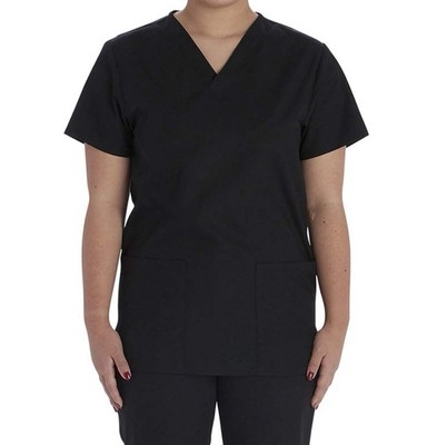 Vital Threads Men and Women V-Neck Top Scrub, Black Size XS