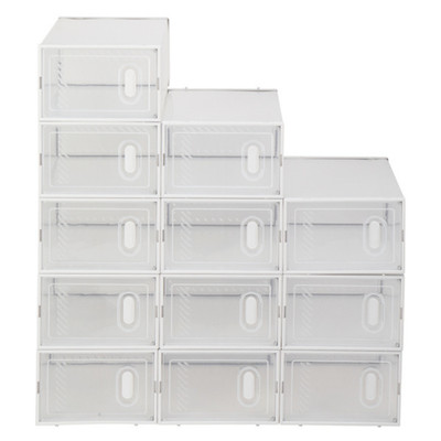 12 Pack Large Shoe Storage Boxes, Stackable Clear Shoe Organizer Bins, Plastic S