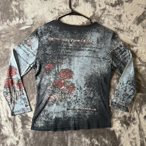 Vintage Blouse 3/4 Sleeve Women's Large Black Blue Red Floral 90s Y2K - Picture 6 of 6