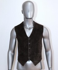 French Vintage 1950s Dark Brown Corduroy Work Chore Peasant Vest Size S
