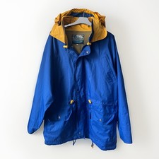 VINTAGE 1980s MENS RAIN JACKET RAINCOAT BLUE YELLOW P2P52 L32