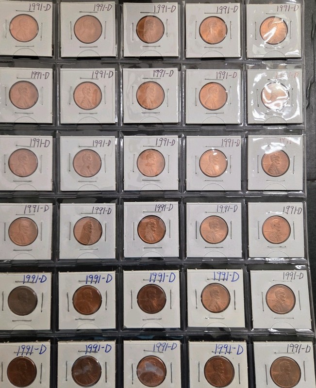 1991-D Lincoln Memorial Cent  RD Sheet Of 30