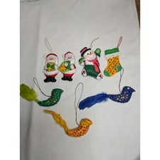Vintage Santa Claus Snowman Bird Bucilla Sequin Felt Ornaments