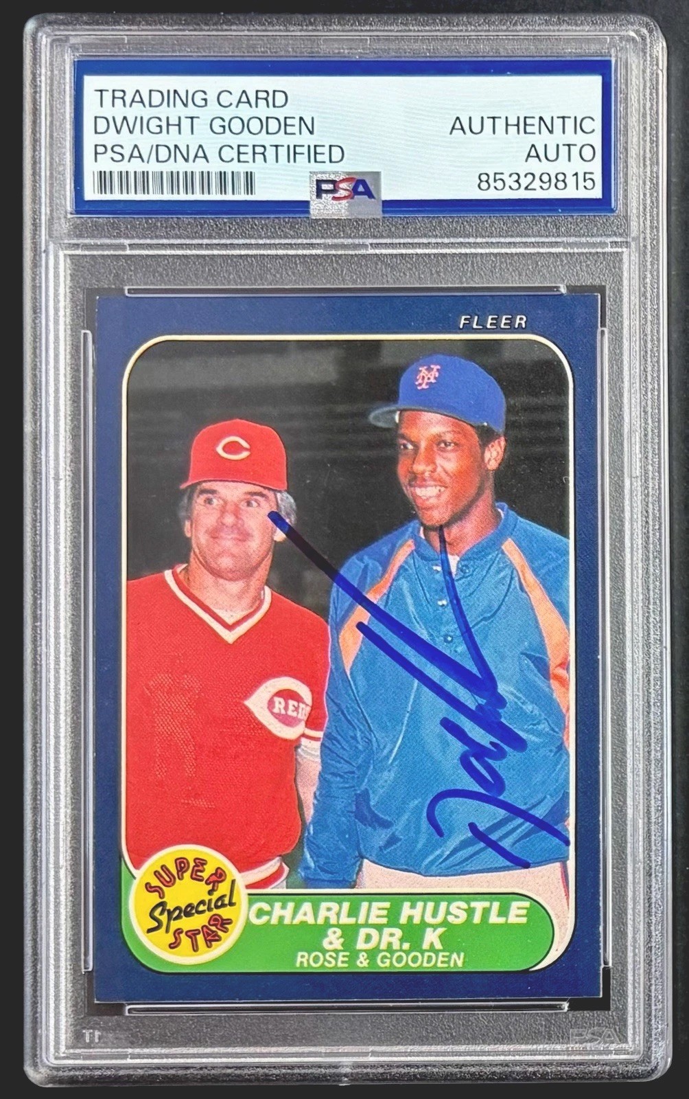 1986 Fleer DWIGHT GOODEN On Card AUTO w/Pete Rose #638 PSA/DNA Authentic 🔥