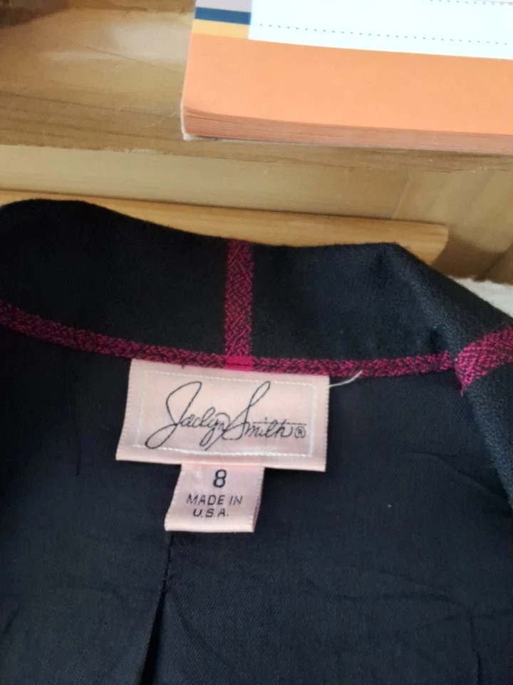 Blazer Jaclyn Smith De Colección Negro/Rosa Caliente Talla 8 Chaqueta Ligera Sin Forro Foto 3 de 4