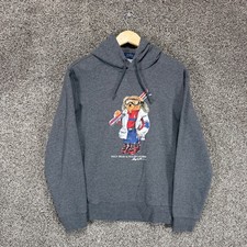 Polo Ralph Lauren Hoodie Mens M Gray Fleece Lined Ski Bear Sweatshirt Pockets