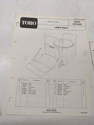 #ad TORO PARTS CATALOG LIST BOOK MANUAL LAWN DOLLY 3310 457 87077 1973 $14.24