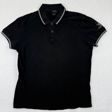 CLASS Roberto Cavalli Mens Black Polo Shirt Logo Crest Sleeve Collar Trim Size L