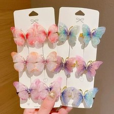 2/6PCS Colorful Butterfly Hair Clips Girls Rainbow Hairpins Sweet Hair
