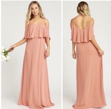 Show Me Your MuMu NWT Caitlin Ruffle Blush Cold-Shoulder Floor Length Dress SZ M