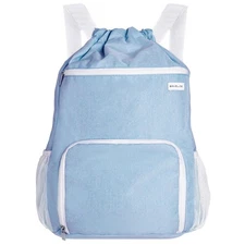 Drawstring Backpack Wet Pocket Shoe Compartment Water Resistant Sky Blue