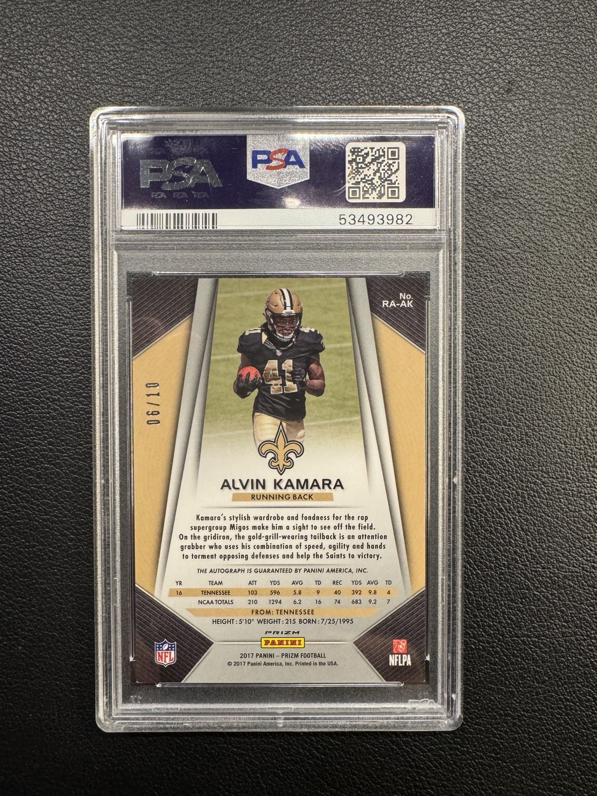 2017 Panini Prizm Gold /10 Alvin Kamara Auto #AK Saints RC Rookie Autograph  view 2