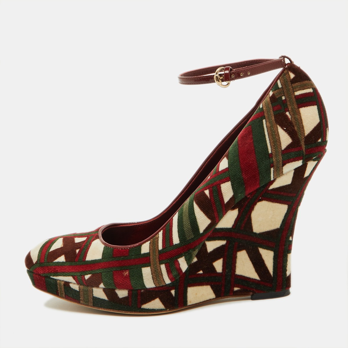 Gucci Multicolor Pattern Velvet Platform Wedge Pumps Size Gucci Multicolor Pattern Velvet Platform Wedge Pumps Size