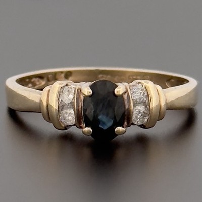 Cluster-Ring 9 kt Gelbgold Saphir & Diamant Größe N gepunzt