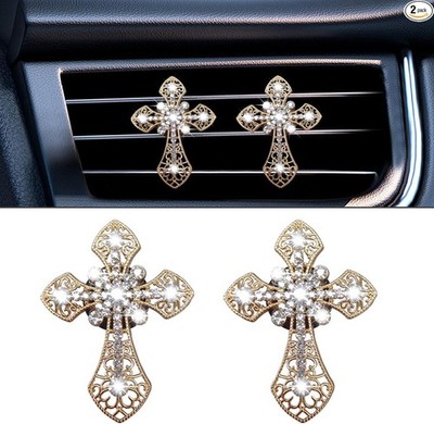 Crystal Rhinestone Air Vent Clips for Car Dashboard, Gold Dec Color: Gold-2PCS