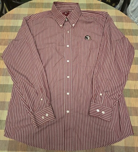 FSU Long Sleeve Dress Shirt Excellent Condition Large Maroon White Pen Stripes - Picture 1 of 4