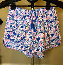 Vineyard Vines Women's Small Floral Turtle Print Linen Blend Shorts Pink Blue