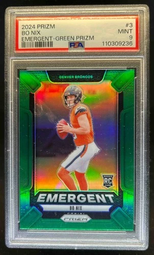 2024 Prizm Bo Nix Emergent RC Green Rookie #3 Broncos PSA 9
