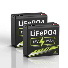 12V 25Ah LiFePO4 Battery 2-Pack for RV Solar Power Lightweight