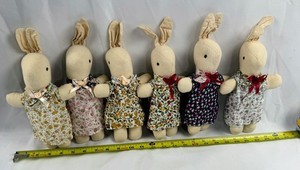 Vtg Lot 6 HANDMADE STUFFED RABBIT COUNTRY BUNNY DOLL PLUSH FARMHOUSE PRIMITIVE