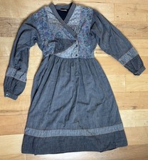 Vintage 70s Phool Indian Cotton Block Print Midi Dress Size S Long Sleeve Modest