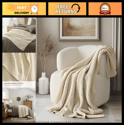 Cozy Chunky Chenille Knit Throw Blanket - Soft Luxurious Moss Stitch, 50''x60